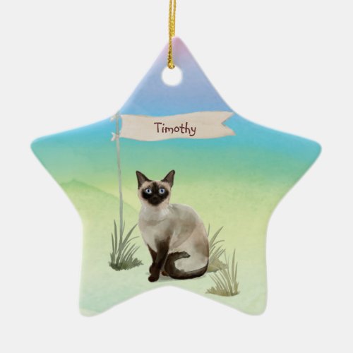 Custom Name Siamese Cat Pet Ceramic Ornament
