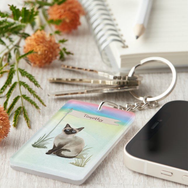 Custom Name Siamese Cat Pet Keychain (Front Right)