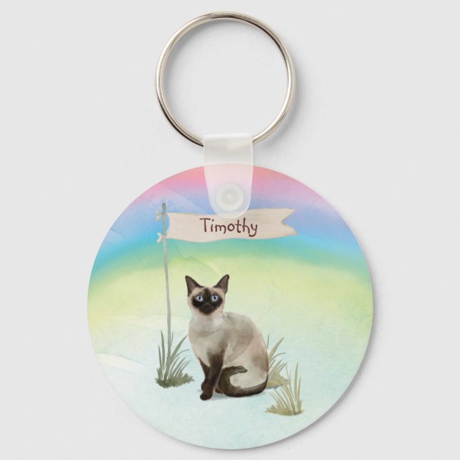 Custom Name Siamese Cat Pet Keychain (Front)
