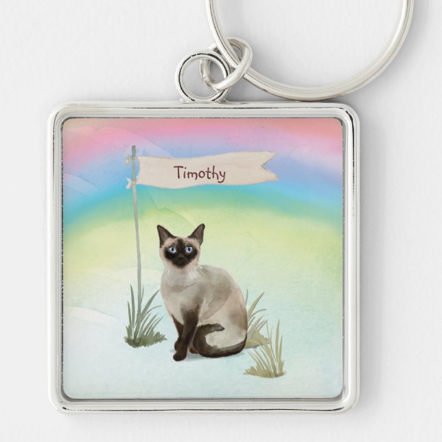 Custom Name Siamese Cat Pet Keychain (Front)