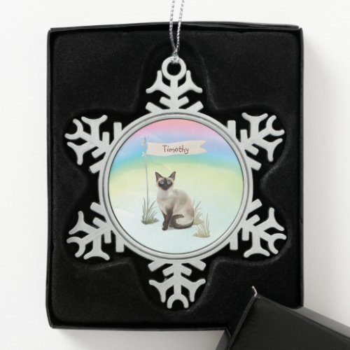 Custom Name Siamese Cat Pet Snowflake Pewter Christmas Ornament