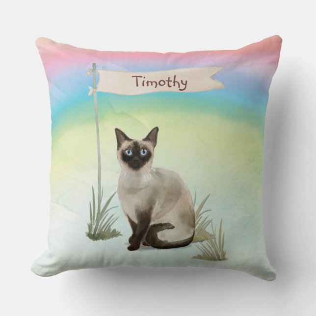 Custom Name Siamese Cat Pet Throw Pillow (Front)