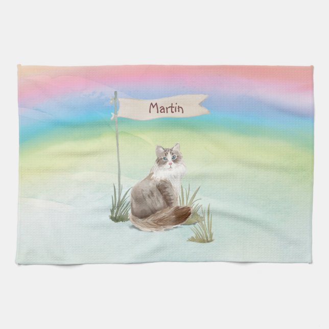 Custom Name Siberian Cat Pet Kitchen Towel (Horizontal)