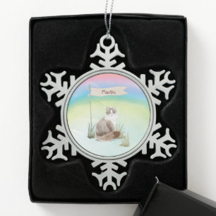 Custom Name Siberian Cat Pet Snowflake Pewter Christmas Ornament