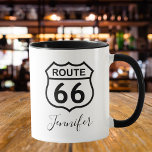 Custom Name Signature Route 66 Sign Coffee Mug<br><div class="desc">Customize this design and create your personalized Route 66 Mug. You can TRANSFER this DESIGN on other Zazzle products and adjust it to fit most of the Zazzle items. You can also click the CUSTOMIZE button to add, delete or change details like background color, text, font or some graphics. Standard...</div>