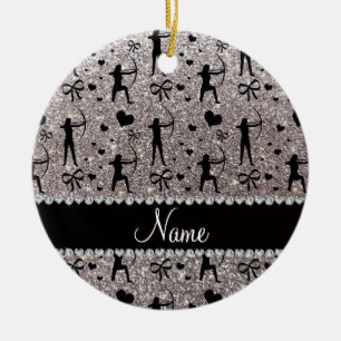 Custom name silver glitter archery ceramic ornament