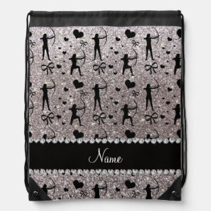 Custom name silver glitter archery drawstring bag