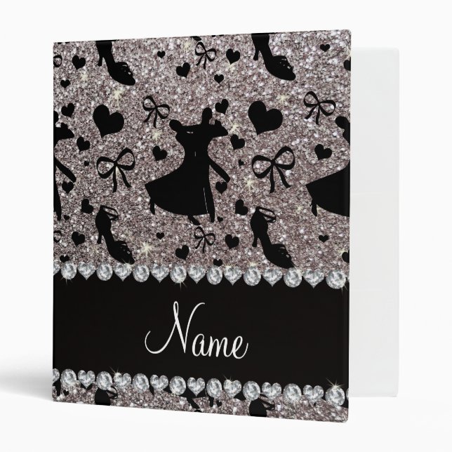 Custom name silver glitter ballroom dancing 3 ring binder (Front/Inside)