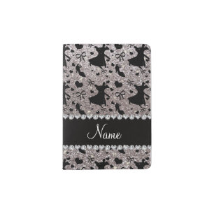 Custom name silver glitter ballroom dancing passport holder