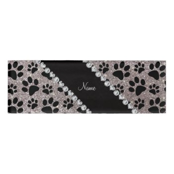 Custom Name Silver Glitter Black Dog Paws Name Tag by Brothergravydesigns at Zazzle