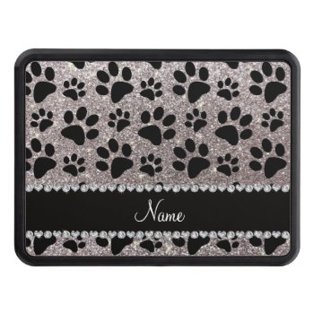 Custom Name Silver Glitter Black Dog Paws Tow Hitch Cover by Brothergravydesigns at Zazzle