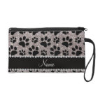 Custom name silver glitter black dog paws