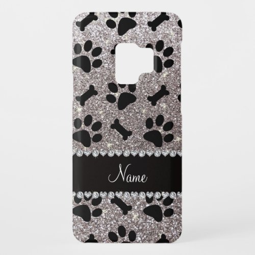 Custom name silver glitter bones dog paws Case_Mate samsung galaxy s9 case