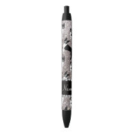 Custom name silver glitter boston terrier black ink pen