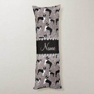 Custom name silver glitter boston terrier body pillow