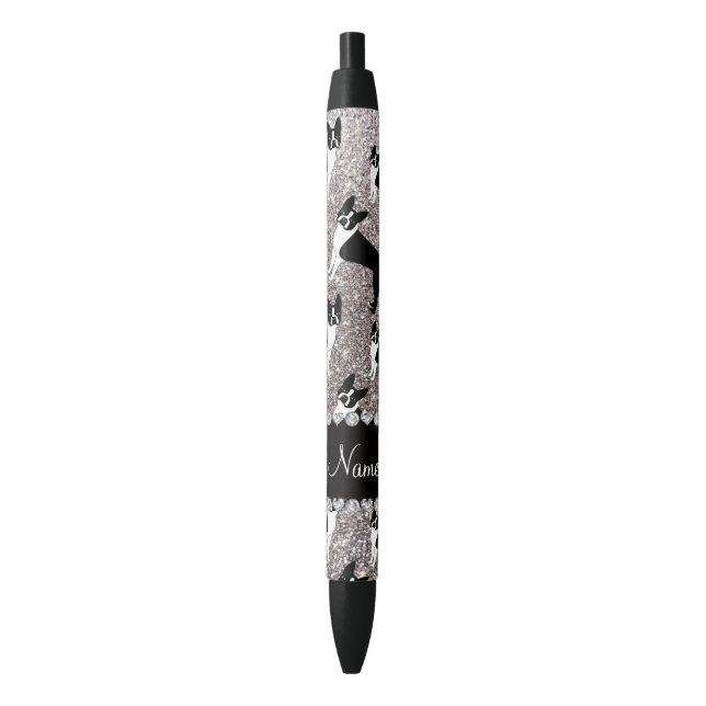 Custom name silver glitter boston terrier pen (Front Vertical)
