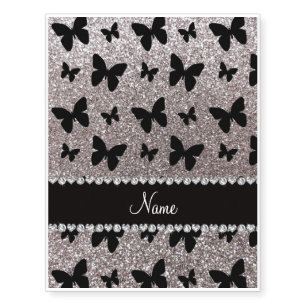 Custom name silver glitter butterflies temporary tattoos