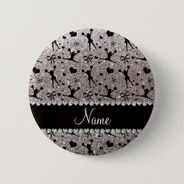 Custom name silver glitter cheerleading button (Front)