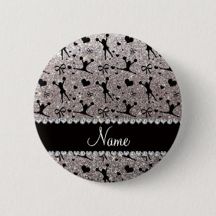 Custom name silver glitter cheerleading button
