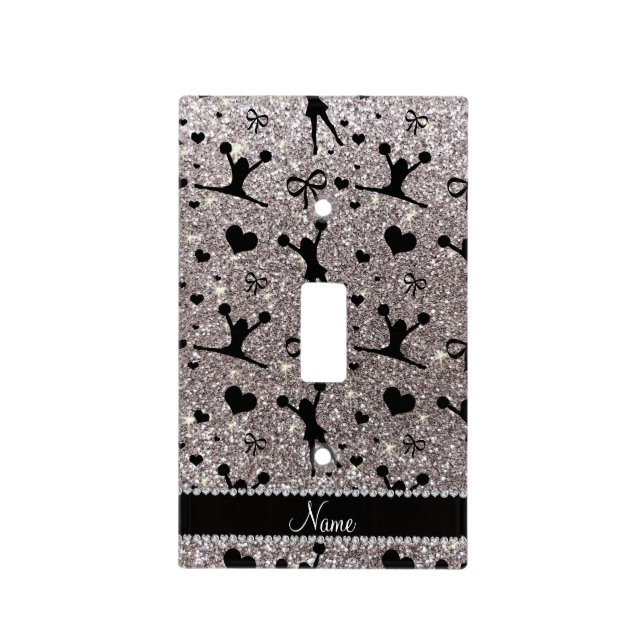 Custom name silver glitter cheerleading light switch cover (Front)