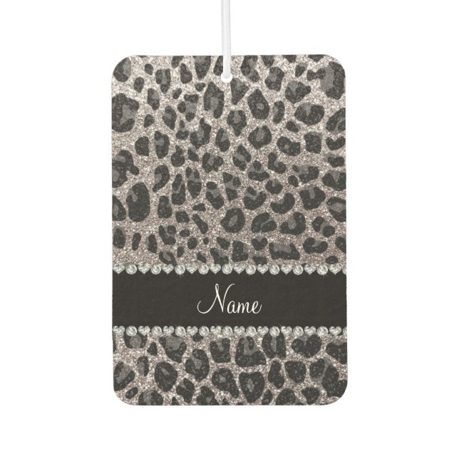 Custom name silver glitter leopard spots air freshener (Front)