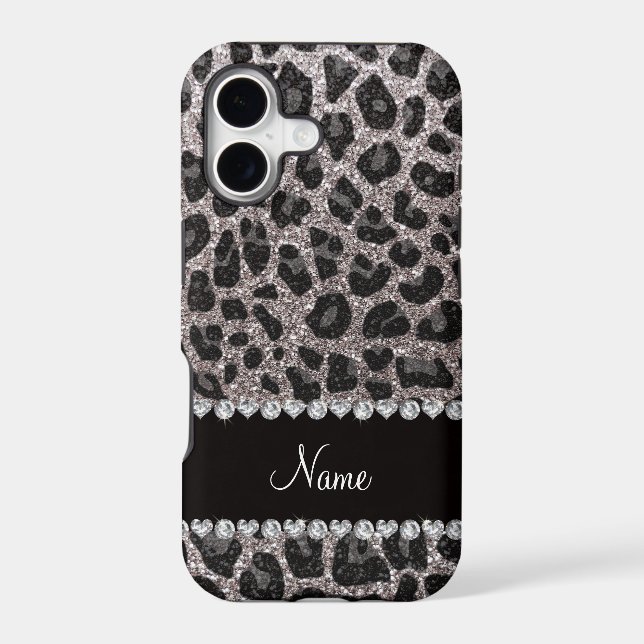 Custom name silver glitter leopard spots iphone case (Back)