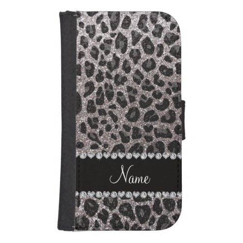 Custom name silver glitter leopard spots galaxy s4 wallet case