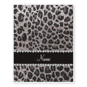 Custom name silver glitter leopard spots temporary tattoos