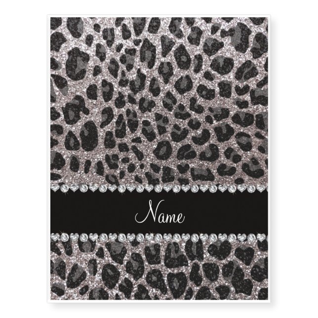 Custom name silver glitter leopard spots temporary tattoos (Front)