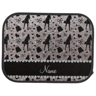 Custom name silver glitter shopping car floor mat