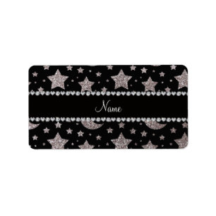 Custom name silver glitter stars and moons label