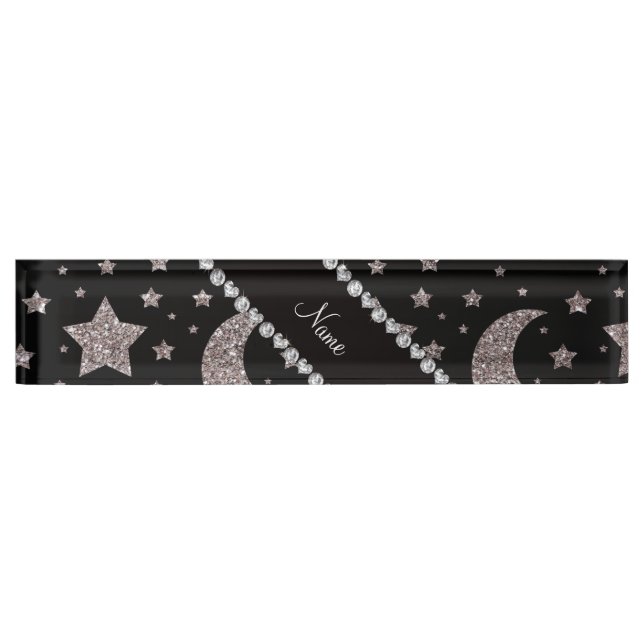 Custom name silver glitter stars and moons name plate (Front)
