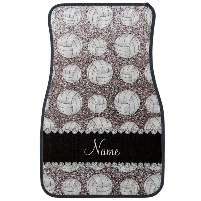 Custom name silver glitter volleyballs car floor mat (Front)