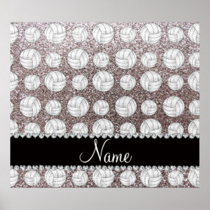 Custom name silver glitter volleyballs poster