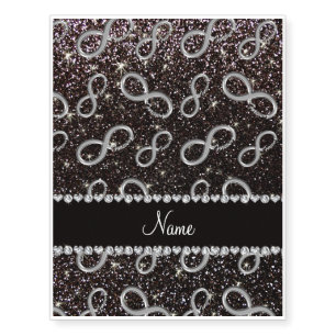 Custom name silver infinity black glitter temporary tattoos