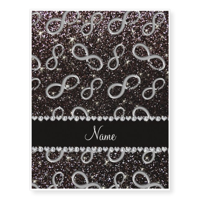 Custom name silver infinity black glitter temporary tattoos (Front)