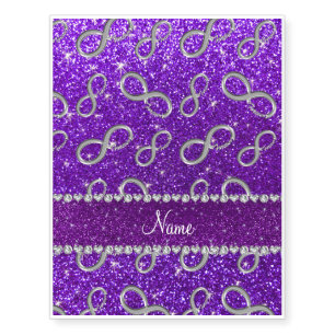 Custom name silver infinity indigo purple glitter temporary tattoos