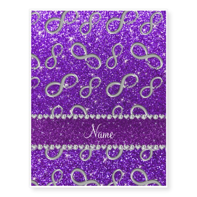 Custom name silver infinity indigo purple glitter temporary tattoos (Front)
