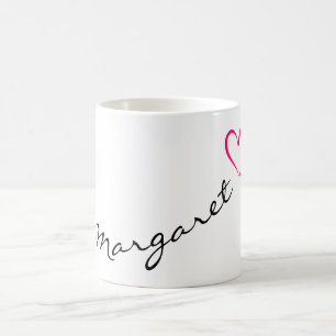 Custom Name Simple Calligraphy Pink Heart Margaret Coffee Mug
