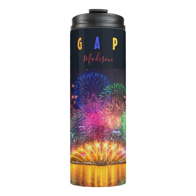 Custom name Singapore Fireworks Thermal Tumbler (Front)
