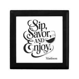 Custom Name Sip, Savor, Enjoy Wine Gift Box