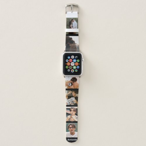Custom Name Six Photo Collage Personalized Apple Watch Band