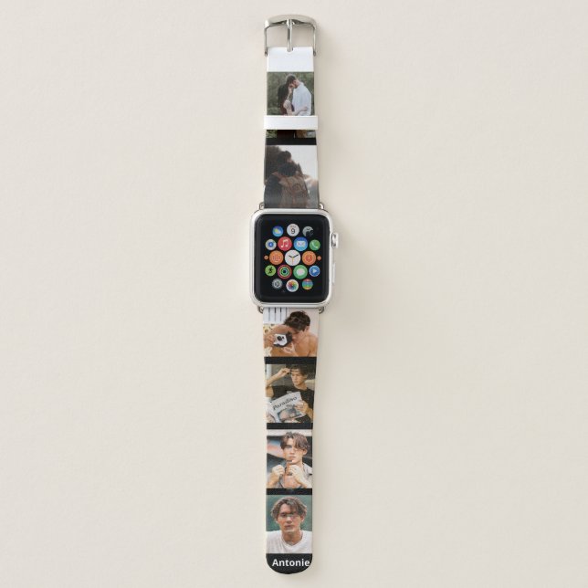 Custom Name Six Photo Collage Personalized Apple Watch Band (Front)