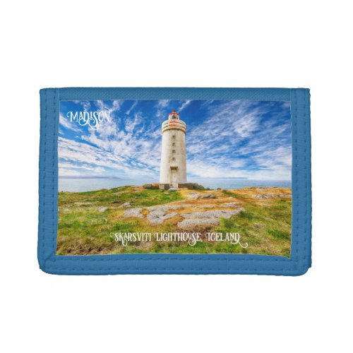 Custom Name Skarsviti Lighthouse Iceland Trifold Wallet