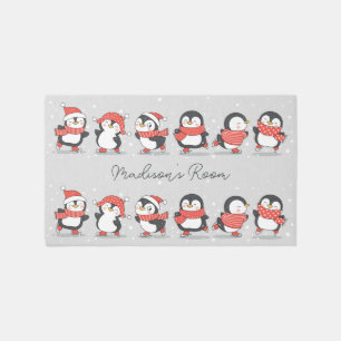 Custom Name Skating Penguins Rug