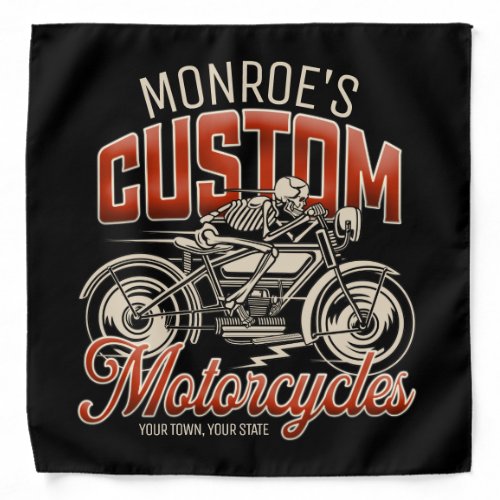 Custom NAME Skeleton Motorcycle Cycle Shop Bandana