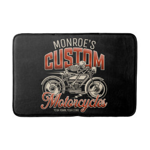 Custom NAME Skeleton Motorcycle Cycle Shop Bath Mat