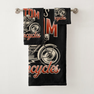 Custom NAME Skeleton Motorcycle Cycle Shop Bath Towel Set