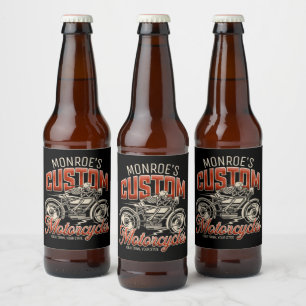 Custom NAME Skeleton Motorcycle Cycle Shop Beer Bottle Label