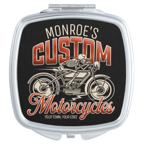 Custom NAME Skeleton Motorcycle Cycle Shop Compact Mirror